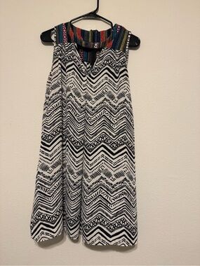 Haute Society Multicolor Woven Bodice Black & White Geometric Skirt Dress